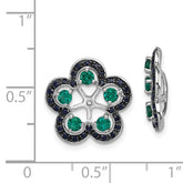 Sterling Silver Emerald & Black Sapphire Earring Jackets, Elegant Rhodium Finish